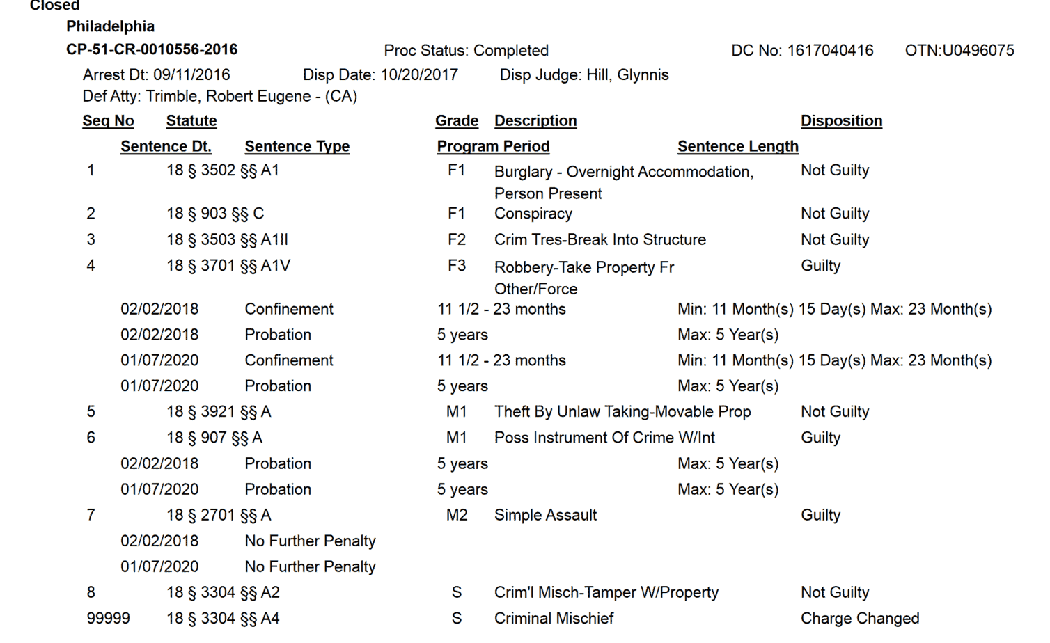 Walter wallace jr. Criminal record