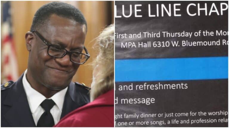 Chief Norman Orders ‘Blue Line Chapel’ Signs Down for Being ‘Offensive’ Chief Norman Orders ‘Blue Line Chapel’ Signs Down for Being ‘Offensive’