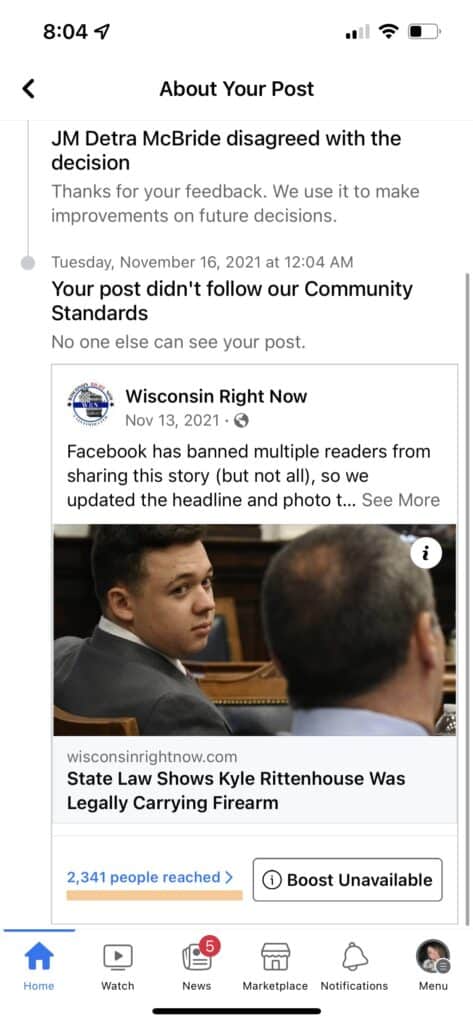 Facebook unpublishes wisconsin right now