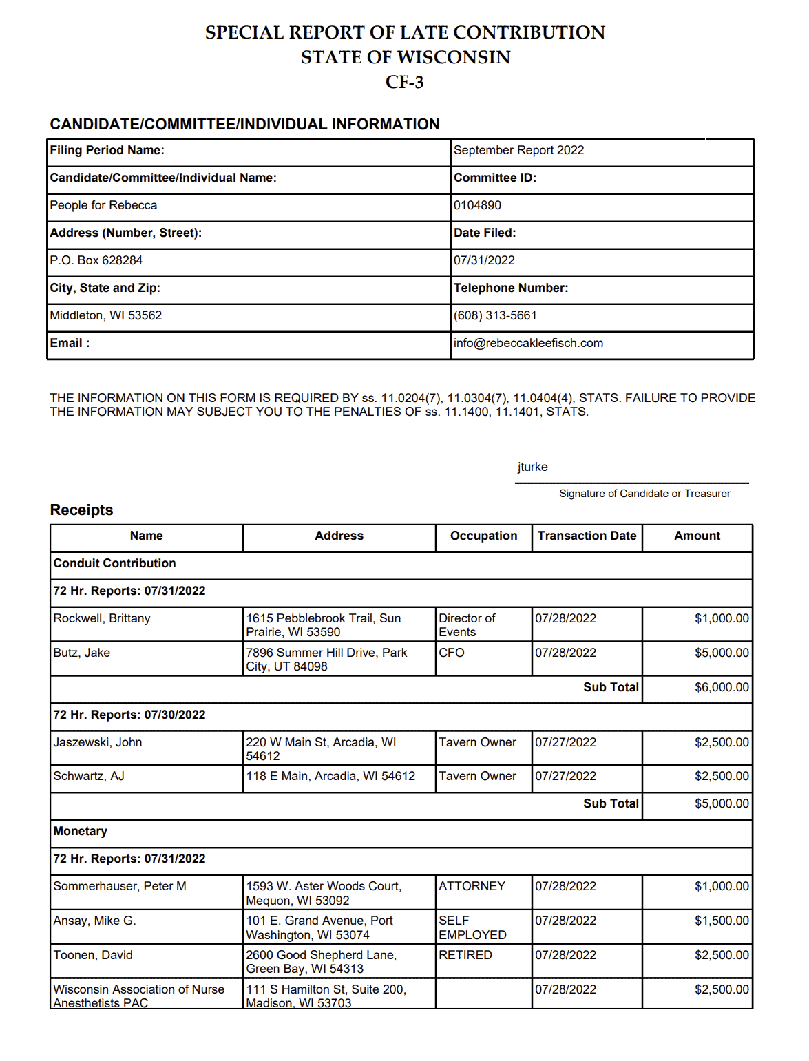 Michels campaign finance