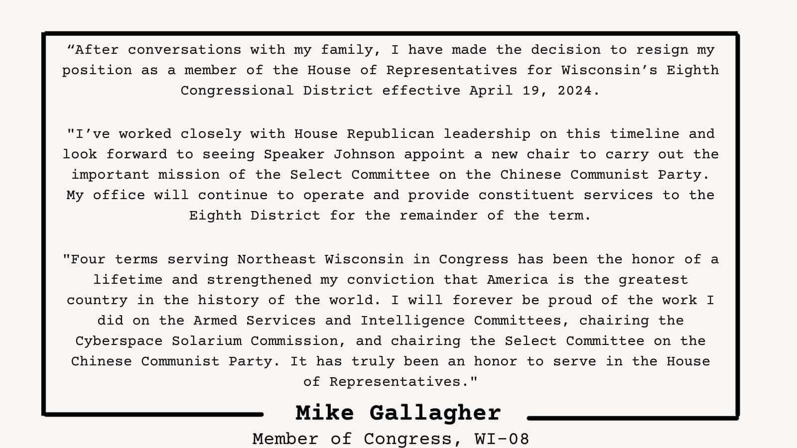 Gallagher to leave congress