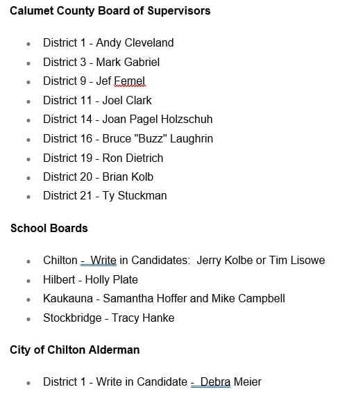 Calumet county conservative candidates